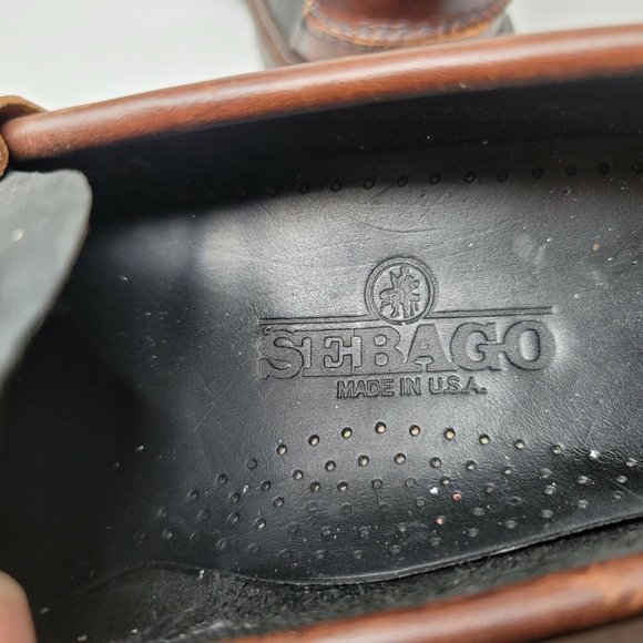 Sebago Mens Shoes Penny Loafers Navy Blue Canvas Brown Leather 10 M w Stretchers main image 7